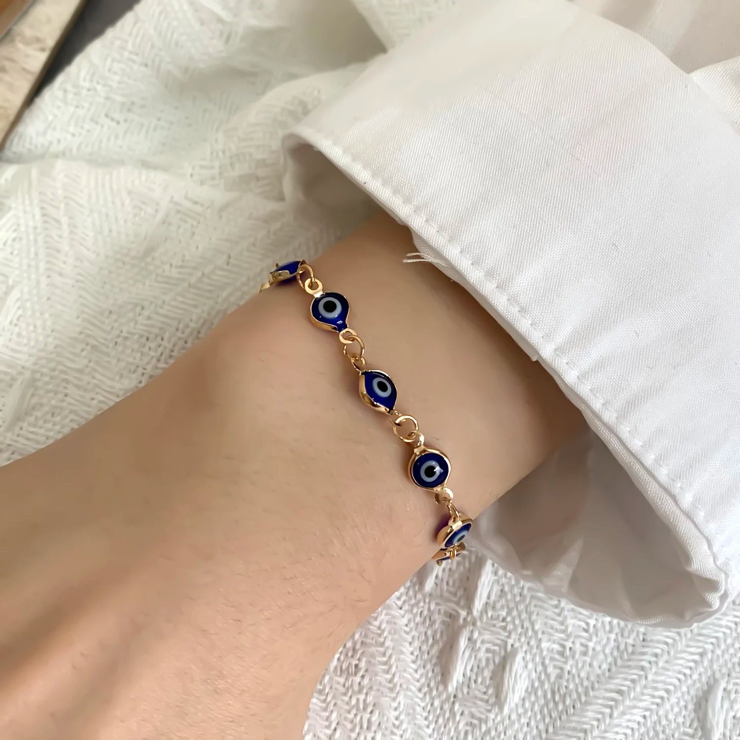 Fleepmart Simple Lucky Turkish Evil Eye Bracelet for Women Fashion Colorful Blue Eye Adjustable Metal Chain Bracelet Friendship Jewelry