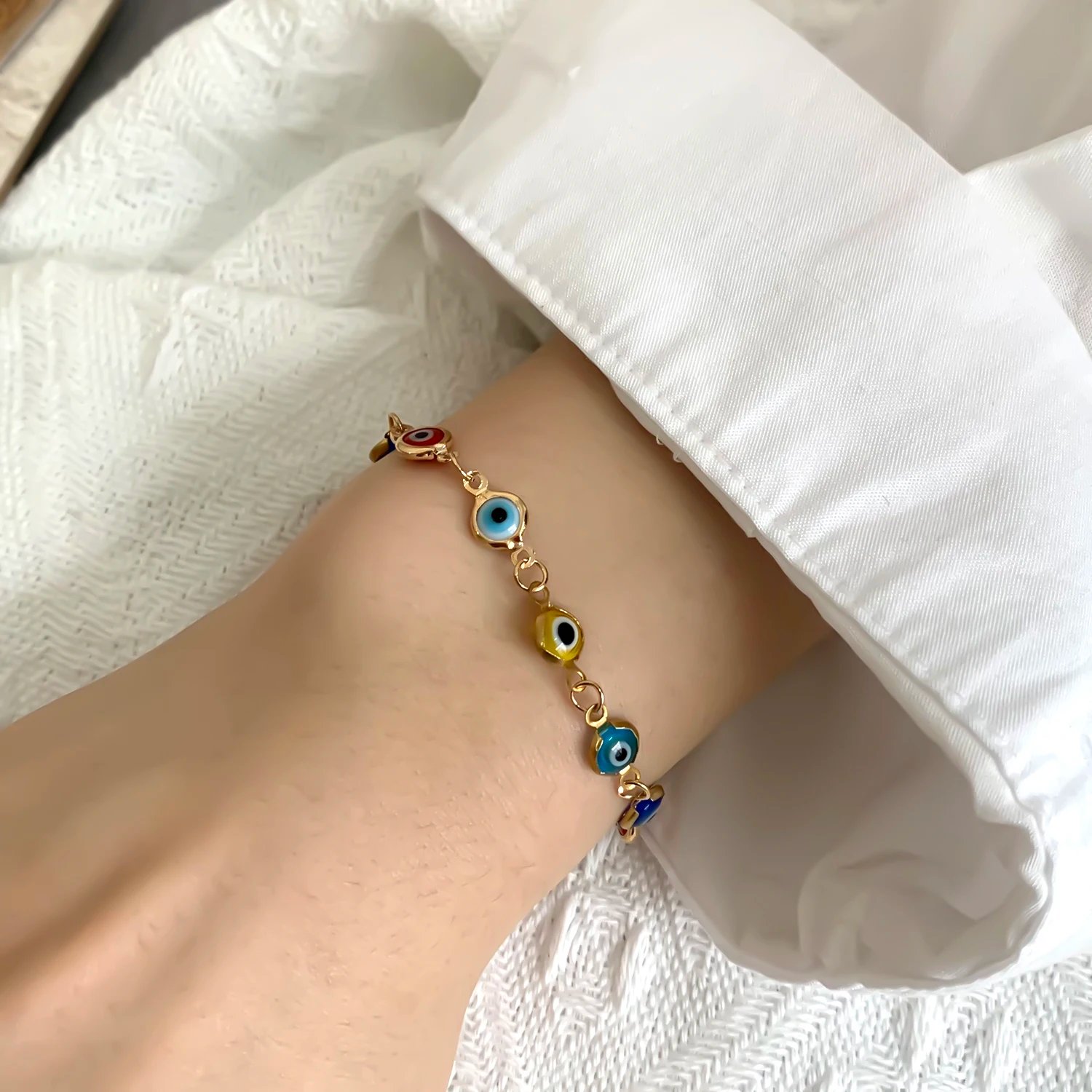 Fleepmart Simple Lucky Turkish Evil Eye Bracelet for Women Fashion Colorful Blue Eye Adjustable Metal Chain Bracelet Friendship Jewelry