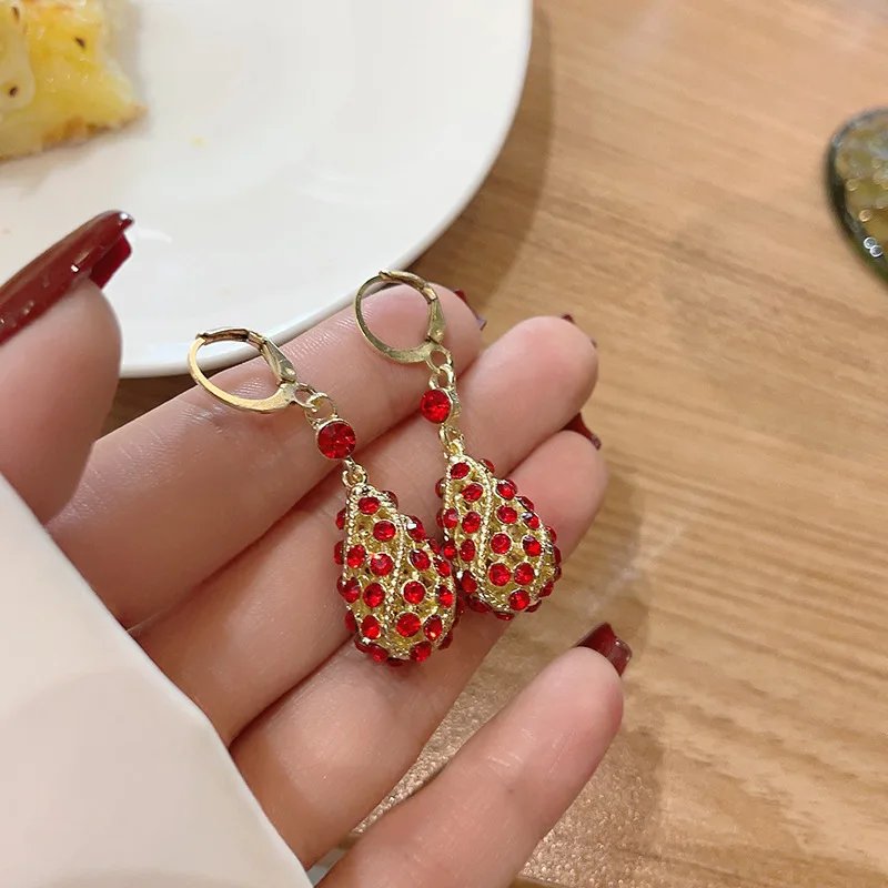 Fleepmart Simple Design Water Drop Shape Rhinestones Earrings for Women Light Luxury Shiny Zircon Hollow Earrings Jewelry Accessories
