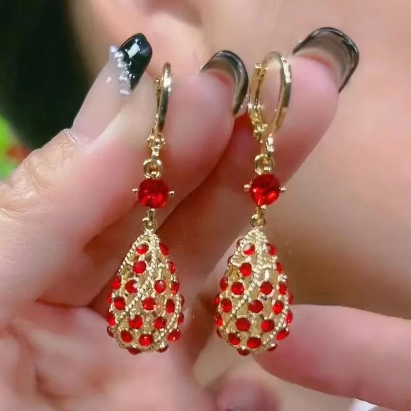Fleepmart Simple Design Water Drop Shape Rhinestones Earrings for Women Light Luxury Shiny Zircon Hollow Earrings Jewelry Accessories