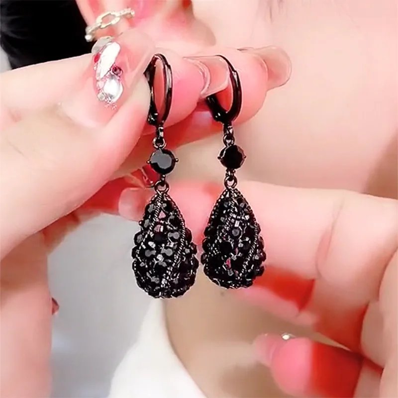 Fleepmart Simple Design Water Drop Shape Rhinestones Earrings for Women Light Luxury Shiny Zircon Hollow Earrings Jewelry Accessories